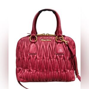 Miu Miu Red Matelasse Quilted Nappa Leather Small 2way Dome Bowler Bag Satchel